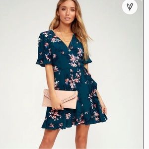 Lulus Dalton teal floral wrap dress. NWT. Retail‎ 70